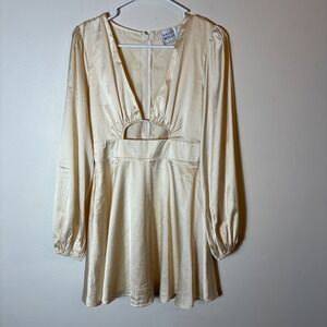 Hello Molly Mini Dress Cream Cutout Long‎ Sleeve Party Cocktail Size Small